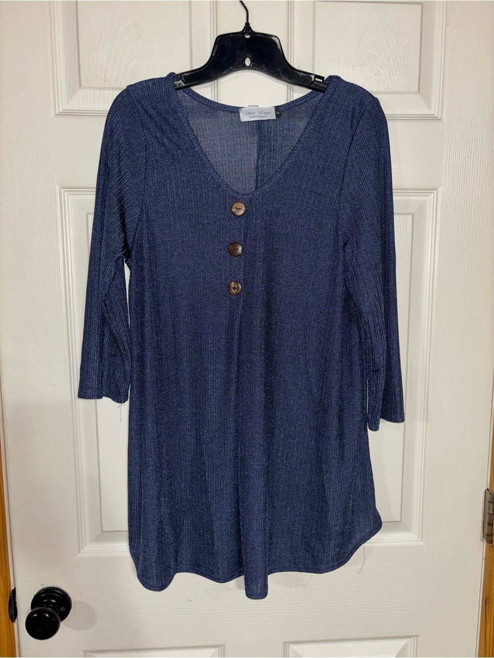 Star Vixen Navy V-Neck Tunic with Button Front